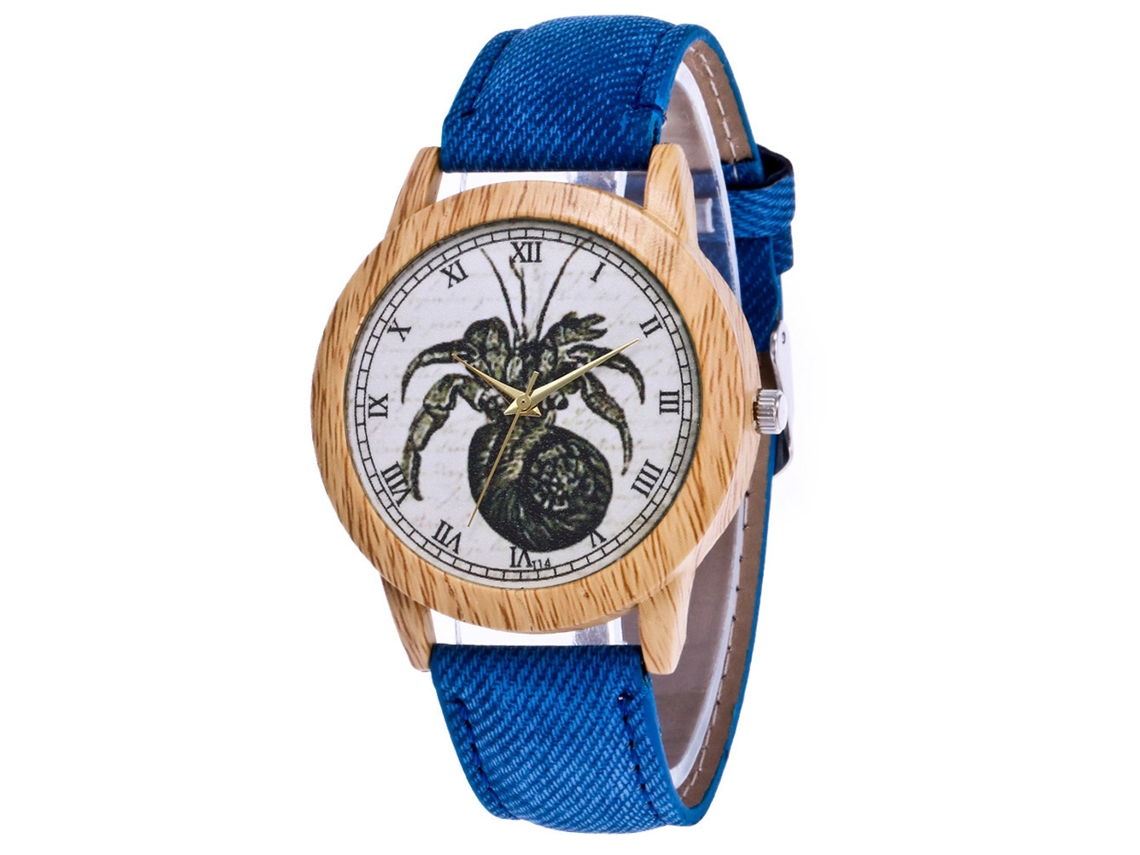Reloj De Pareja Zhoulianfa Vintage Patrón De Cangrejo Acero Cuarzo Azul