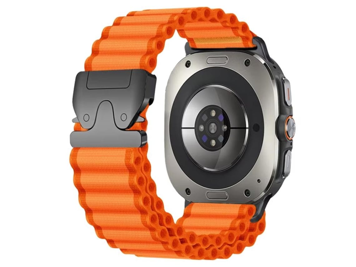 Bracelete Para Samsung Galaxy Watch 8 / 8 Classic - Nylon Esportivo Off-road Com Fecho De Paraquedas - Laranja + Fivela Preta