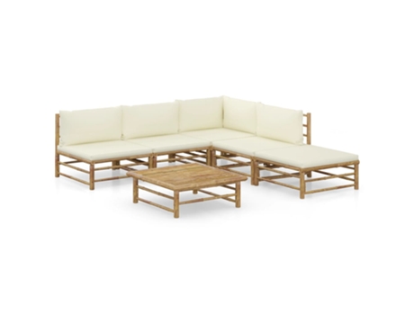 MAISON EXCLUSIVE Set de muebles de jardín 6 piezas bambú y cojines blanco crema