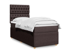 Cama Box Spring Con Colchón Tela Marrón Oscuro 90x190 Cm