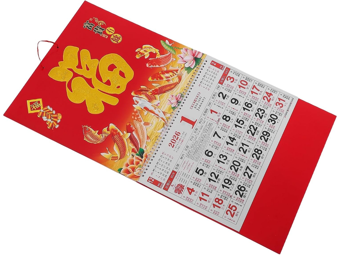 Juego De 2 Calendarios Murales Chinos Mensuales Con Adornos De Augurios
