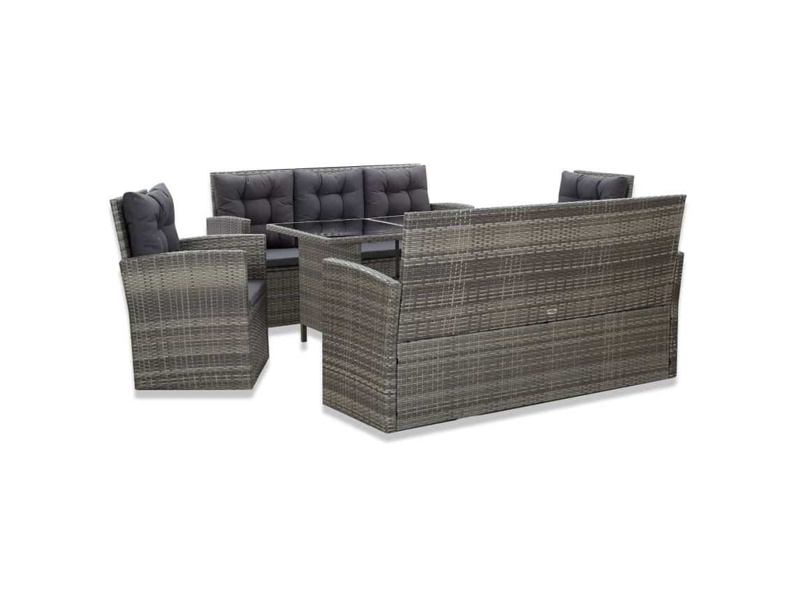 Juego de comedor de exterior de 5 piezas DKD Home Decor con cojines de mimbre gris