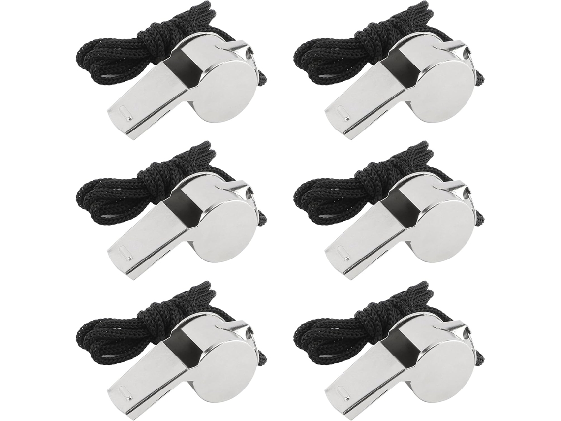 Silbatos de entrenamiento de emergencia de 6 flautas de acero inoxidable plateados Dureforward