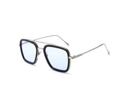 Gafas De Sol Rectangulares Azules De Estilo Retro Vintage Con Acabado Plateado Para Hombre Y Mujer.