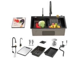 Fregadero De Cocina De Acero Inoxidable Negro Con Grifo Extraíble, Bandeja Y Cesta Para Cocina Moderna, Acero Inoxidable, Superficie Con Nanotecnologí