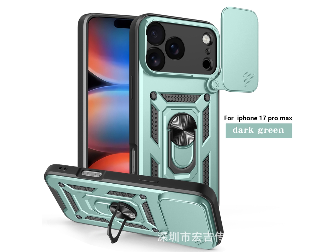 Capa Para Celular Veicular Com Sistema Magnético Anti-quedaverde Escuro (abertura Lisa) - Iphone 17 Pro Max (furo De Precisão)