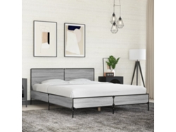 Estructura Cama Madera Ingeniería Metal Gris Sonoma 160x200 Cm