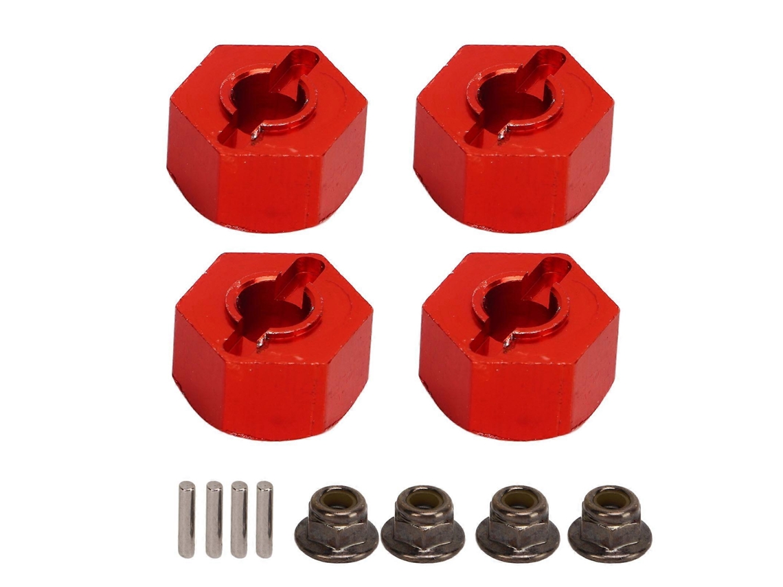 Cubos de rueda hexagonales Qukaim para coches RC Traxxas Slash 1/10, 4 pasadores, 4 tuercas, aluminio CNC, Redvayotoy