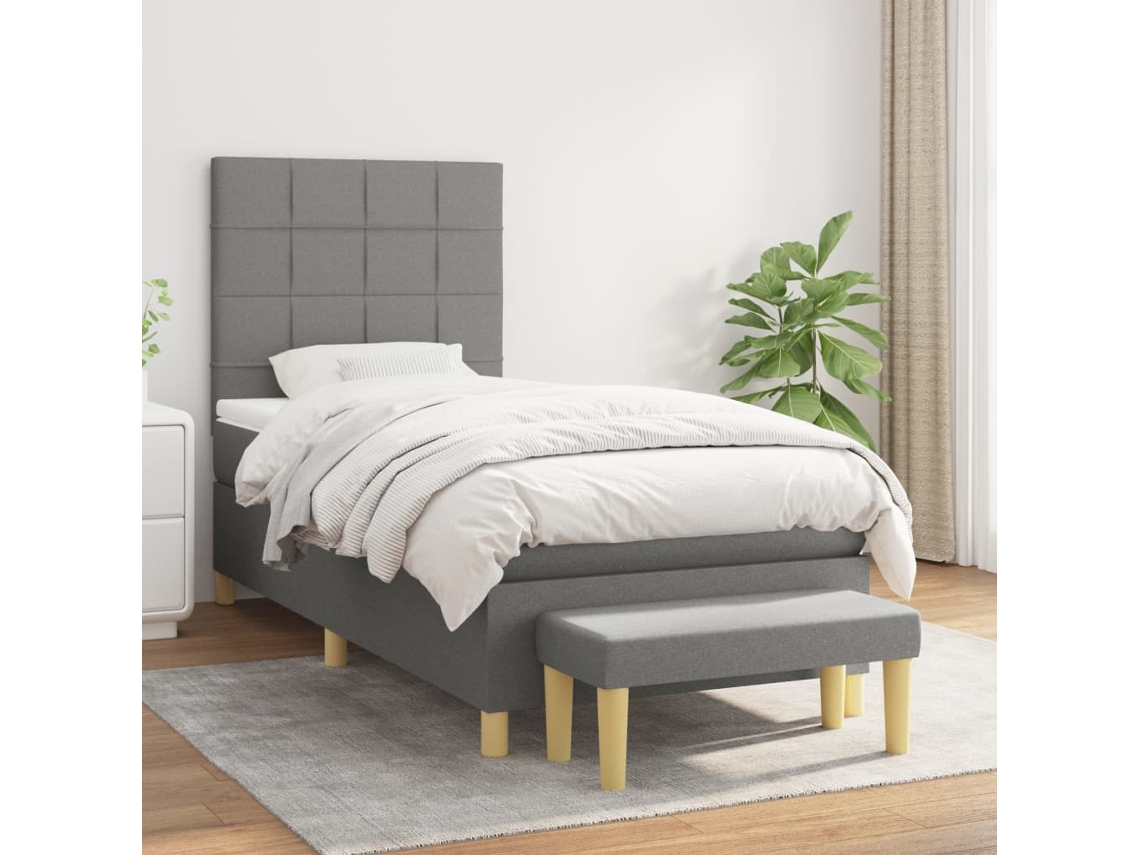 Cama Box Spring Con Colchón Tela Gris Oscuro 80x200 Cm