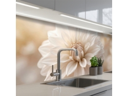 Paneles para salpicadero de cocina con diseño floral de dalia, color blanco, 200x60 cm.