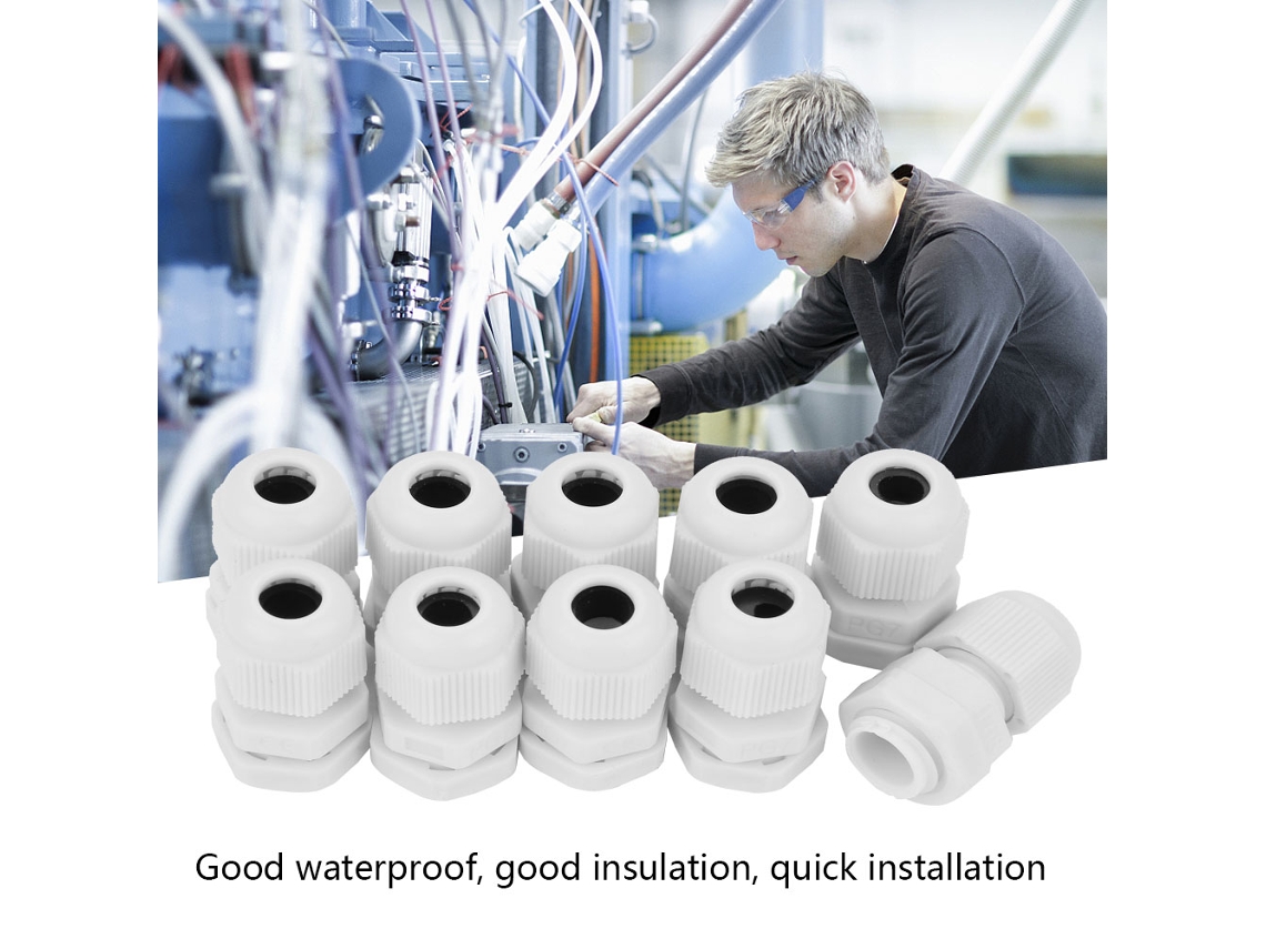 2026-as-10 Peças Conector De Cabo De Nylon Plástico Impermeável Ip68 (pg7)
