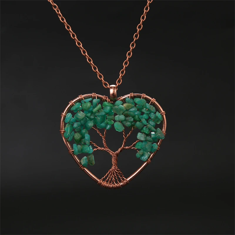Collar Con Colgante De Corazón De Cristal Para La Sanación De Chakras (amazonita), Collar Con Colgante Del Árbol De La Vida