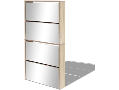 vidaXL Mueble zapatero 4 compartimentos espejo color roble 63x17x134cm