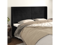Cabecero Con Orejas De Terciopelo Negro 203x16x118/128 Cm