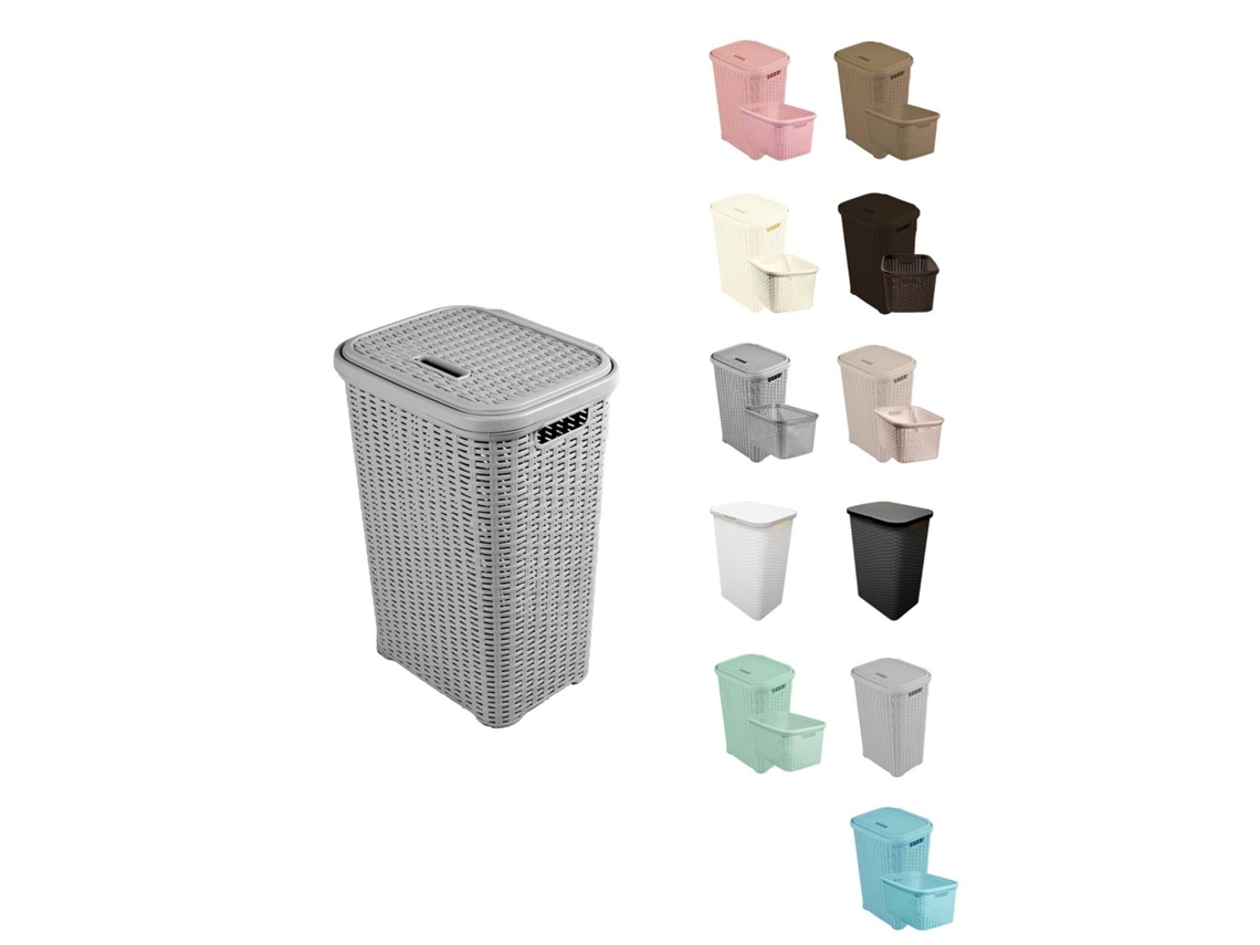 Cesto Ropa Sucia Pongotodo Con Tapa Y Asas | Cesta Colada Plástico Ratán | Cubo Ropa Sucia Ventilado | Baño Dormitorio | 38l/60l Plata 60 Litros