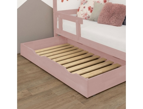 Cajón de cama 120 x 190 con somier de láminas BUDDY - rosa pastel BENLEMI
