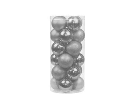 24 piezas de 6 cm de adornos de bolas de Navidad inastillables para la decoración del árbol de Navidad, plata de 6 cm