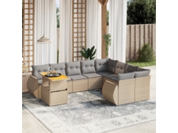 Conjunto de sofá de jardín de 10 piezas con cojines, mimbre sintético beige, Dkd Home Decor