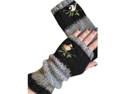 2026-guantes Sin Dedos Tejidos Calientes Para Mujeres Con Bordado De Aves