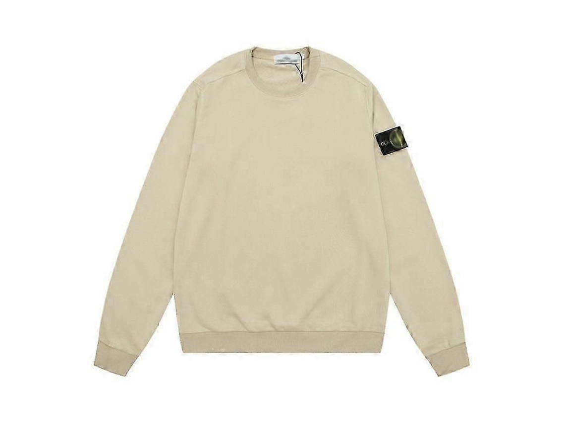 Suéter Unisex De Manga Larga Y Cuello Redondo En Color Liso Con Insignia Para Parejas - Ropa Deportiva