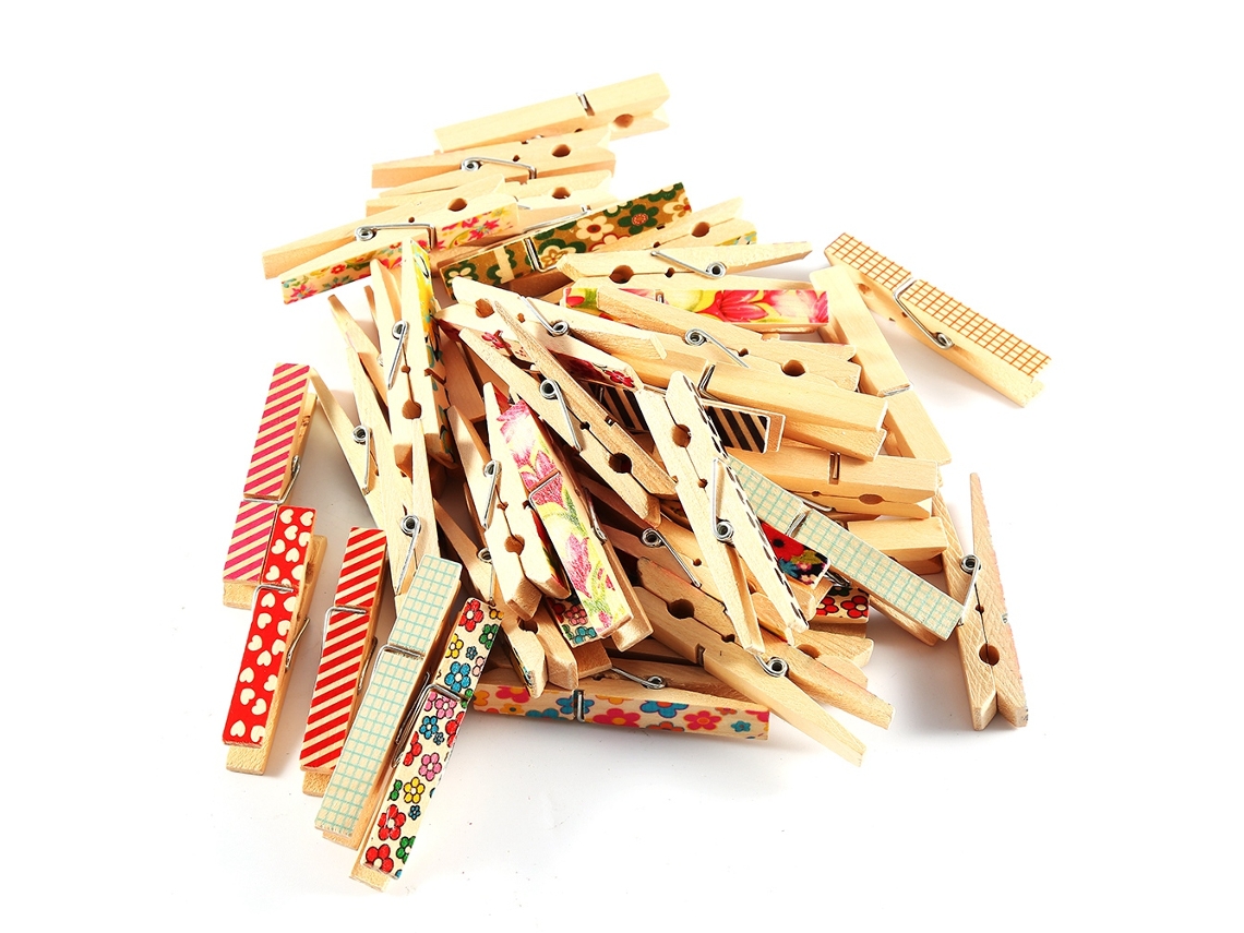 50 Mini Clips De Madera Pintados, Bonitos, Para Papel, Fotos, Ropa Y Manualidades (7,3*1 Cm)