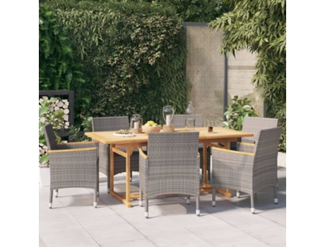 Conjunto 7 de comedor de jardín VIDAXL con cojines gris