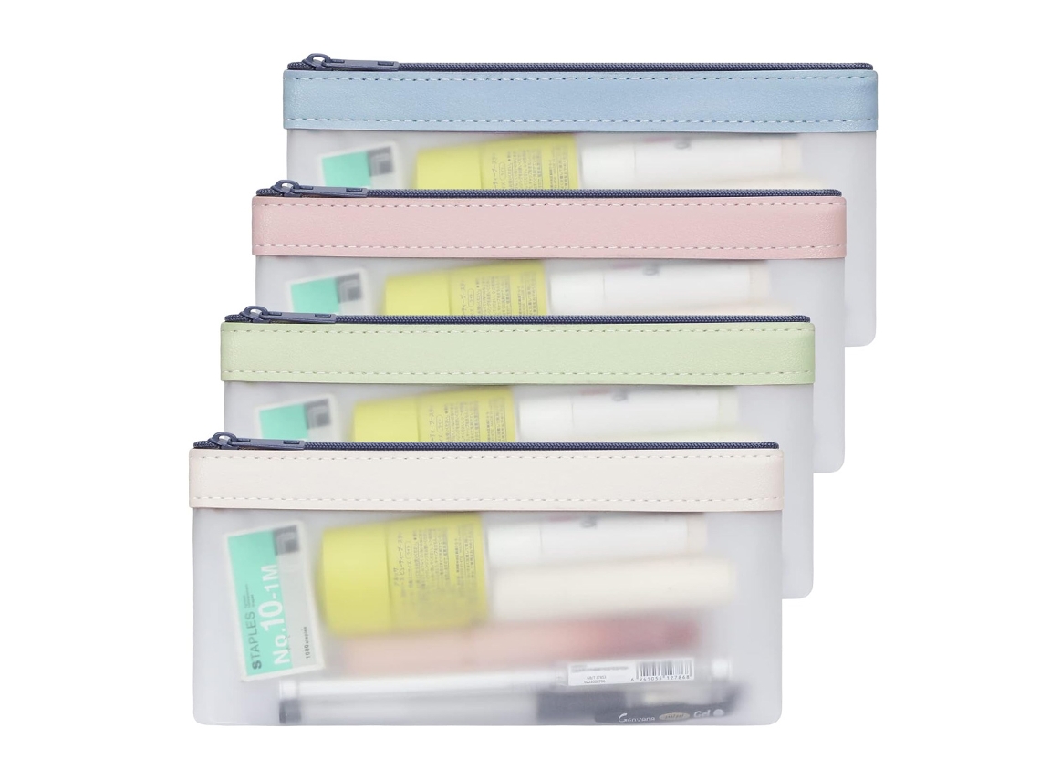VVJIJILLY Estojo Para Lápis 4 Peças Com Zíper, Bolsa Multifuncional Transparente Para Canetas, Organizador De Material Escolar E Cosméticos
