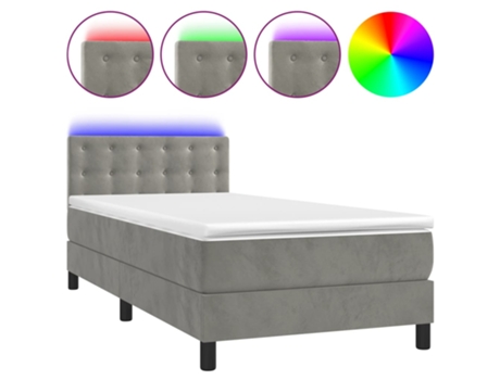 VIDAXL Colchón con somier/LED (Gris - Terciopelo - 90 x 190 cm)