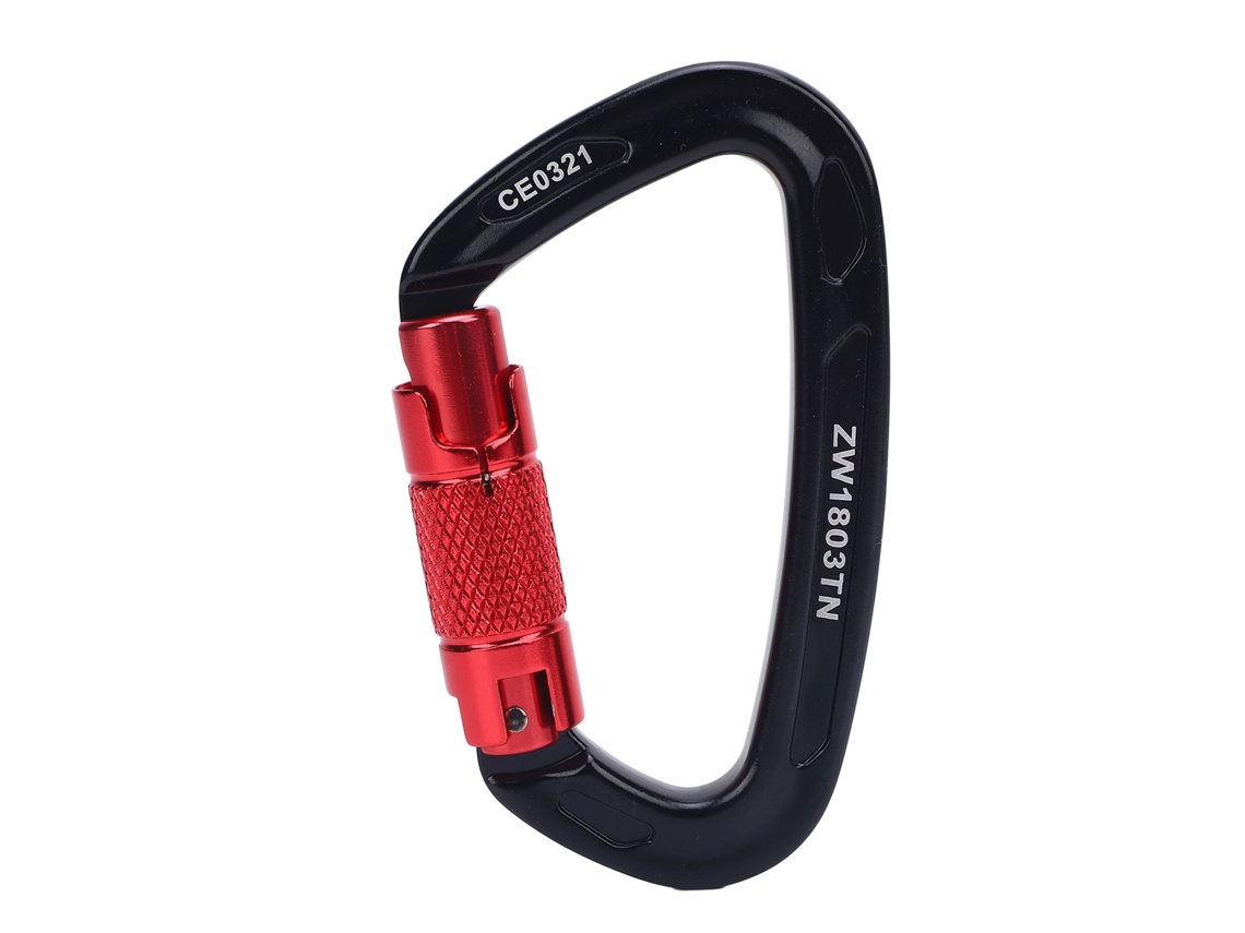 Gancho De Escalada Con Bloqueo Automático De 25 Kn (5620 Lb) En Forma De D Para Hamaca De Yoga En Hielo Y Montaña, Color Negro Con Tuerca Roja.