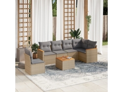 Conjunto de sofá de jardín de 7 piezas con cojines, mimbre beige mixto, DKD Home Decor
