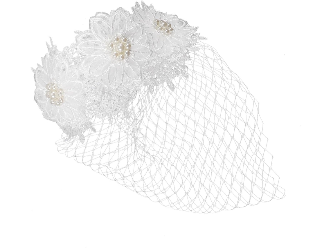 Diadema Ancha De Malla Nuobesty Con Bordado De Encaje, Velo Facial Para Bodas Y Fiestas.