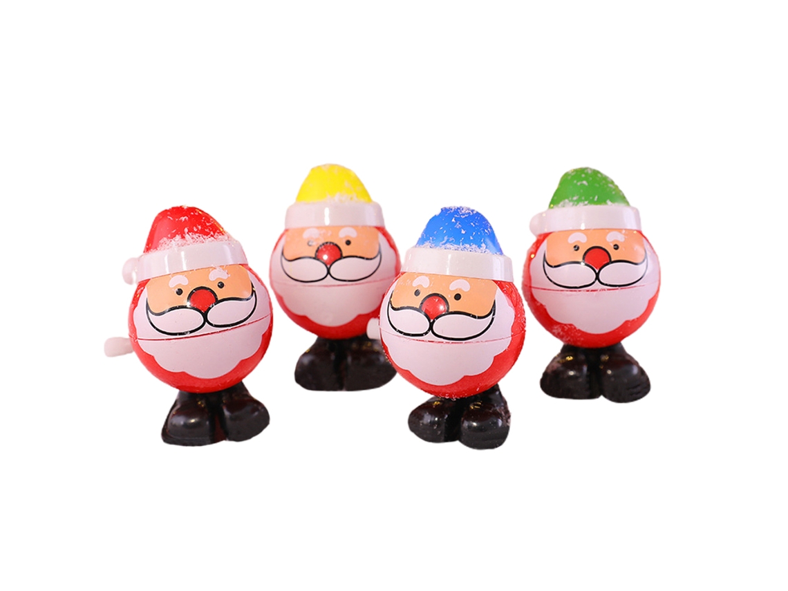 Juguete navideño de cuerda: Papá Noel, elfo y muñeco de nieve.