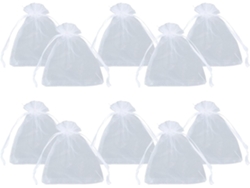 Bolsas de organza blancas de 9 x 12 cm con cordón (100 unidades) para embalar y organizar joyas y pequeños regalos.