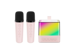 Mini máquina de karaoke portátil Yizhood con altavoz Bluetooth de alta potencia, micrófono dual y luz ambiental LED (rosa)