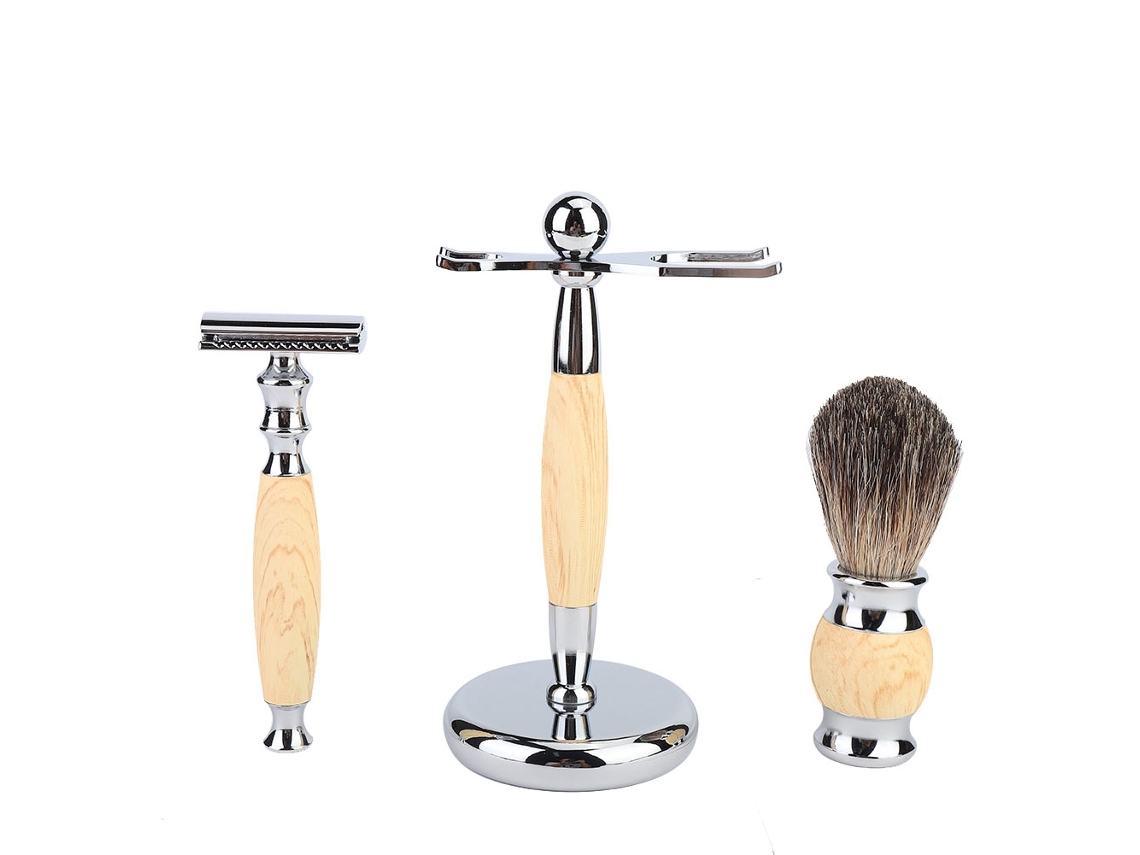 Kit De Barbear Clássico Para Homem Com Lâmina Manual, Pincel De Barba E Suporte Para Barbear