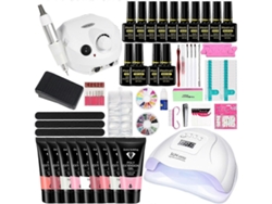 3 Cores Polygel + 15pcs Uv Gel Polonês Conjunto Completo com Lâmpada Uv de 80w para Extensões de Unha GOKOCO