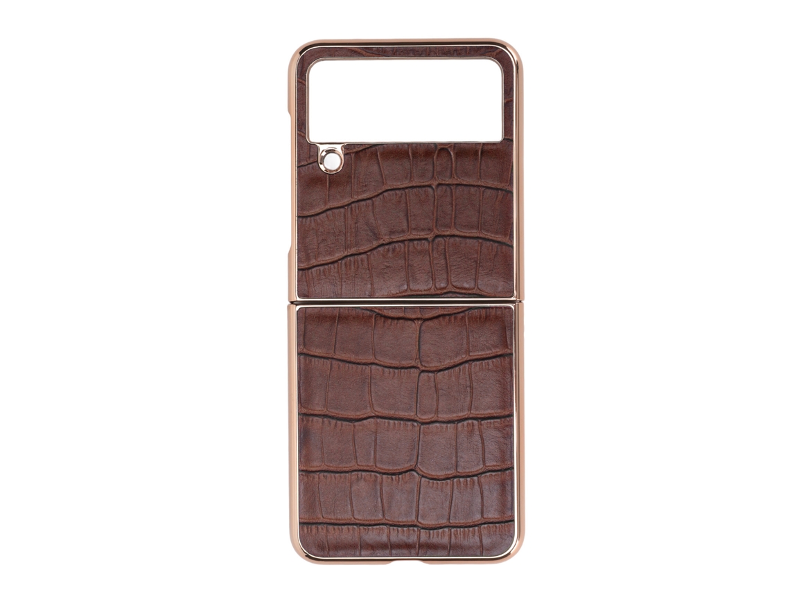 Capa De Couro Para Samsung Galaxy Z Flip4 Protetora Anti-risco Tela Dobrável Marrom
