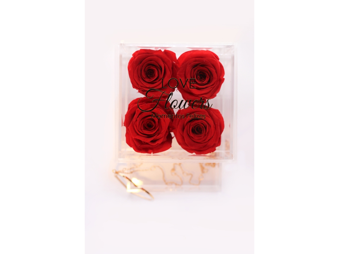 4 Rosas Naturales Preservadas Rojas LOVE Flowers - Colección Glassy Rose