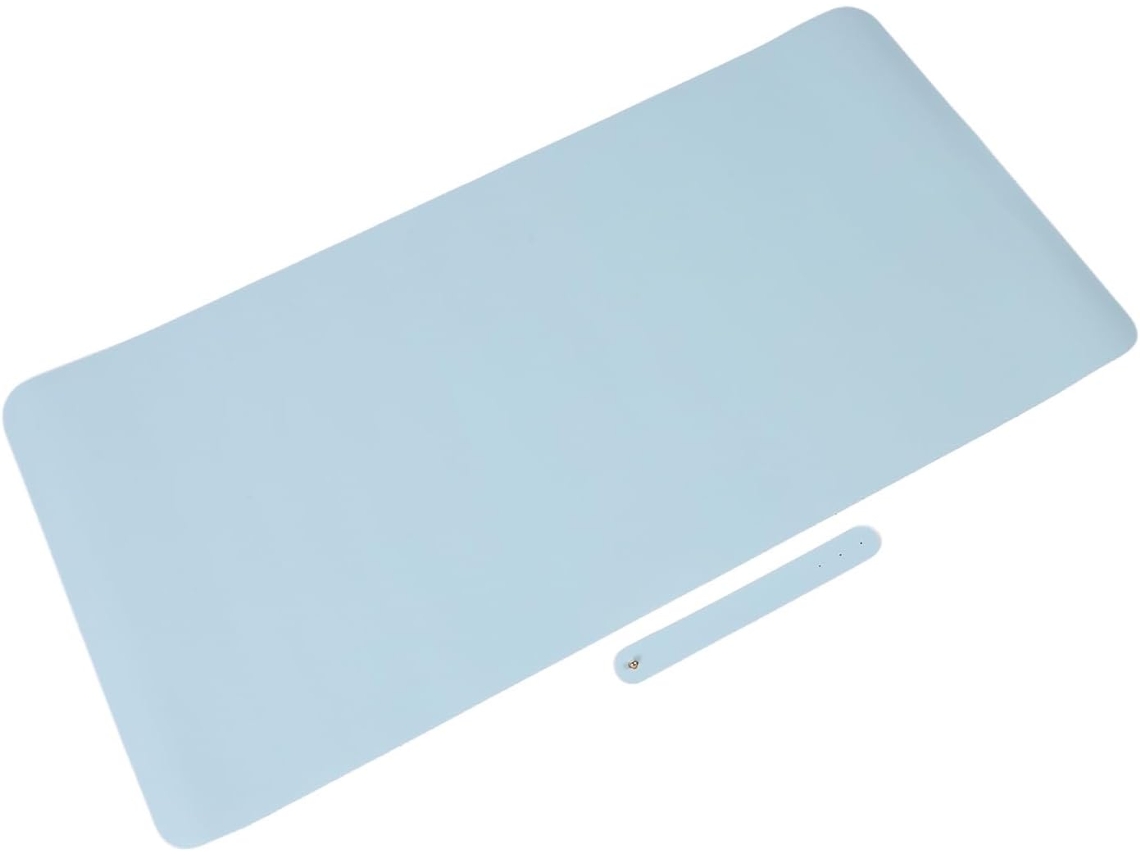 Elegante Tapete De Escritorio De Cuero Azul Claro Para Manicura Y Maquillaje, Tocador.