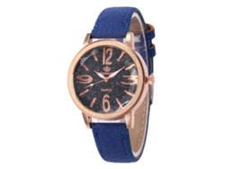 Reloj De Cuarzo Con Correa De Cuero Estilo Moderno Dial Redondo Universal Azul Real