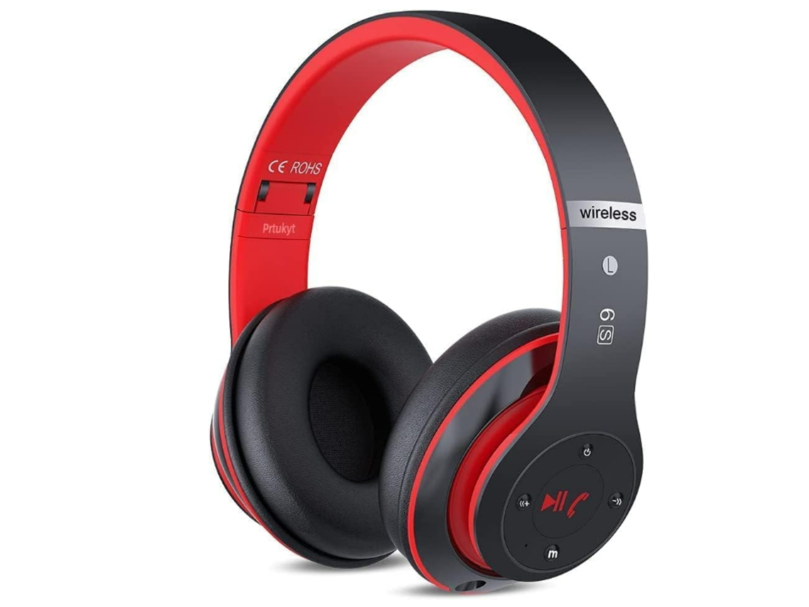 Auriculares estéreo Bluetooth Hi-Fi supraaurales JIAPEI con micrófono, control de volumen y radio FM (rojo)