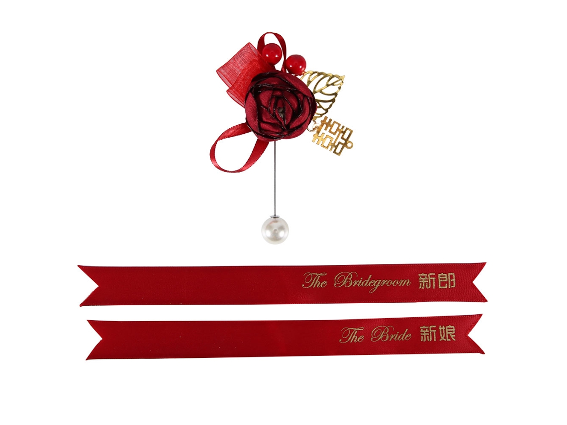 Ramo Artificial De Novios Con Lazo, Color Rojo Vino, Accesorio De Boda, 2 Piezas
