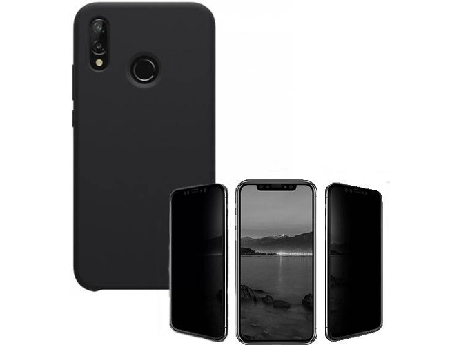 Kit Carcasa y Protector de Cristal Privacy Huawei P20 Lite Silicona Negro