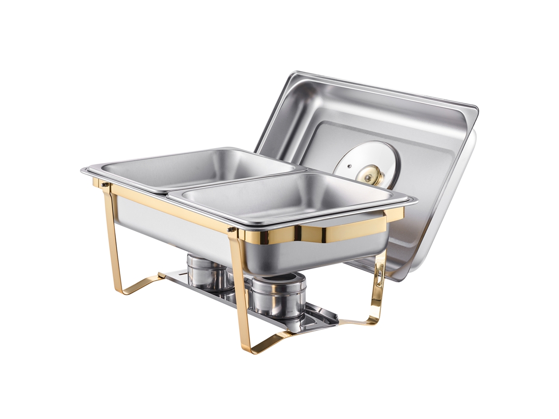 Juego de buffet rectangular Succebuy de 4 litros (paquete de 2) con sartenes medianas de acero inoxidable