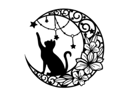 Decoración de pared Silueta Gato Luna Hierro Negro