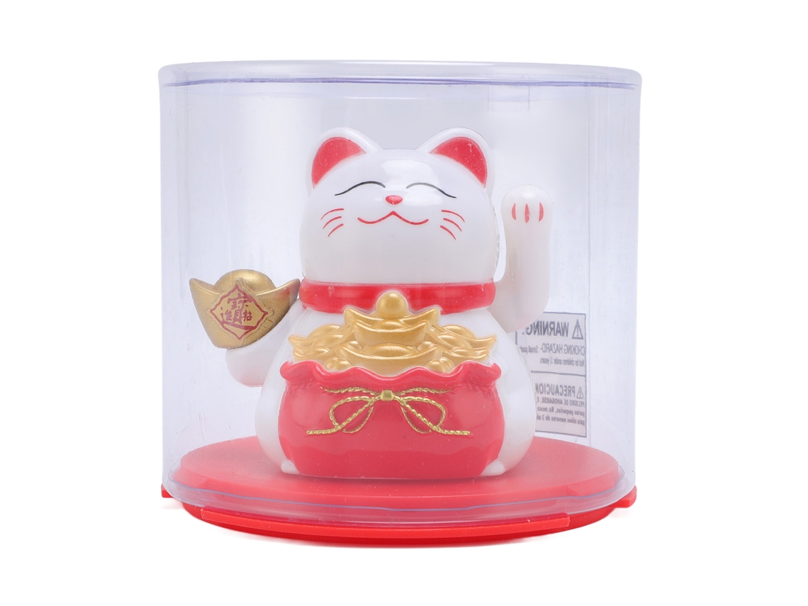 Maneki Neko Solar White Gato de la Suerte para Decoración