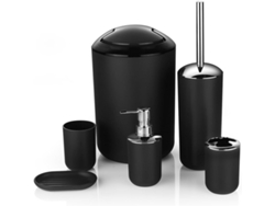 Juego de 6 accesorios de baño de plástico, que incluye botellas de loción, portacepillos de dientes, vaso para cepillos de dientes, jabonera, inodoro