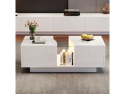 Mesa de centro moderna con LED y 2 cajones 100x50x35 cm MDF estilo blanco