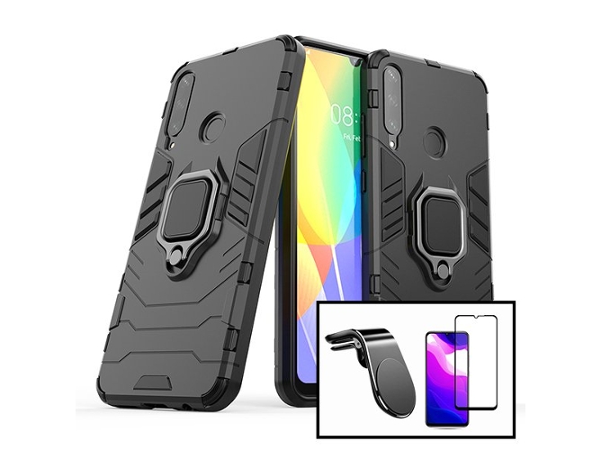 Kit Funda, Protector 5D y Soporte Magnético Coche Huawei Y6P 3x1 Military Defender Negro