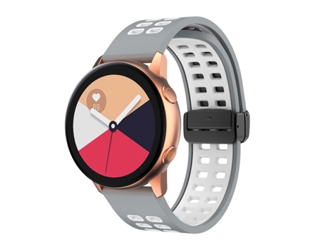 Correa de silicona bicolor para reloj inteligente con hebilla plegable negra y orificio de doble fila de 22 mm (gris y blanco)